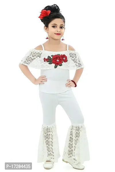 Chandrika Girls Floral Applique Top And Pant Set