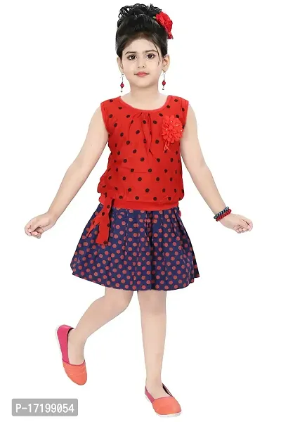 Chandrika Girl's Self Design Knee Length Sleeveless Top and Skirt Set