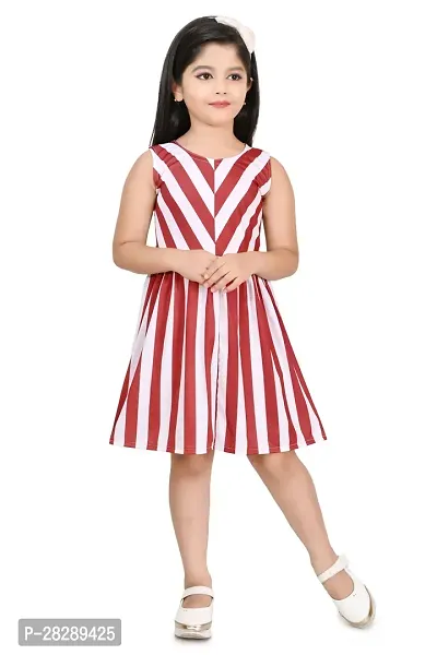 Elegant Cotton Blend Striped Dresses For Girls-thumb0