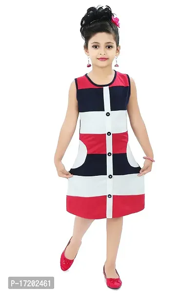 Chandrika Kids Striped Casual Midi Dress for Girls Red