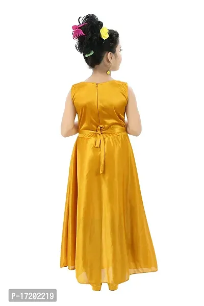 Yellow Satin Fit And Flare Frock For Girls-thumb3