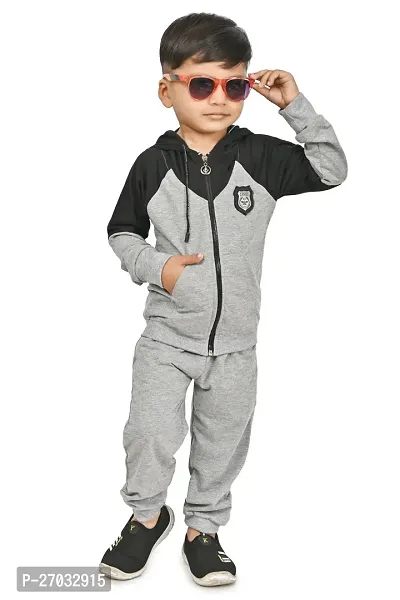 Chandrika Casual Full Sleeves Cotton GreyHoodies  Trouser Set For Boys