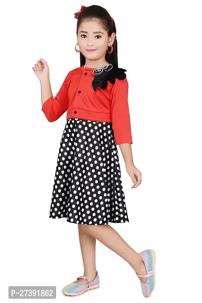 Fabulous Red Cotton Blend Printed Fit And Flare Dress For Girls-thumb2