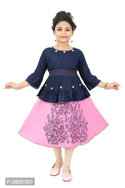 Elite Cotton Blend Self Pattern Top with Skirt Set For Girls-thumb0