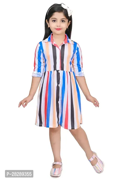 Elegant Cotton Blend Striped Dresses For Girls-thumb0