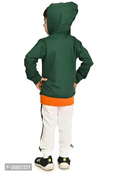 Chandrikan Bottle Green White and Orange Boys Full Sleeve Hooded T-Shirt and Pants combo set-thumb3