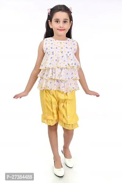 Fabulous Yellow Cotton Blend Printed Top With Bottom For Girls