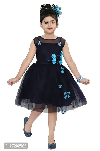 Chandrika Girl's Knee Length Dress (CPGL0012-NAVYBLUE_Navy Blue_12-24 Months)