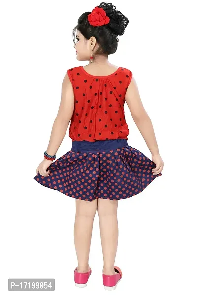 Chandrika Girl's Self Design Knee Length Sleeveless Top and Skirt Set-thumb3