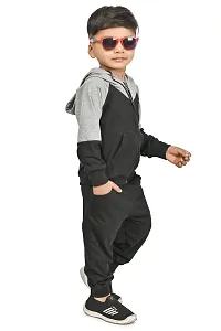 Chandrika Casual Full Sleeves Cotton Black Hoodies  Trouser Set For Boys-thumb1