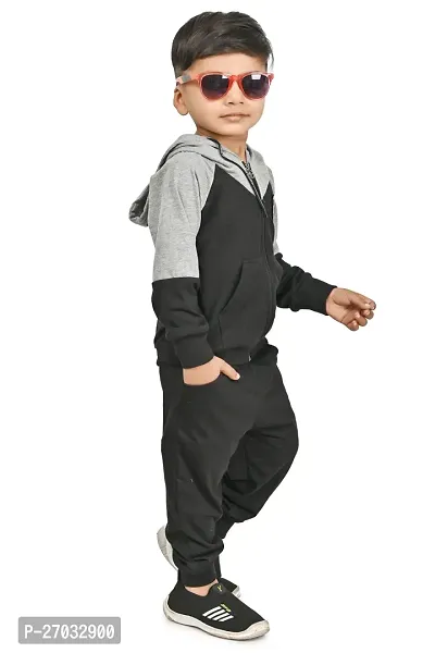 Chandrika Casual Full Sleeves Cotton Black Hoodies  Trouser Set For Boys-thumb2