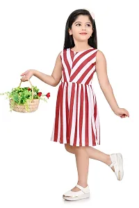 Stylish Maroon Cotton Blend Striped A-Line Dress For Girls-thumb2