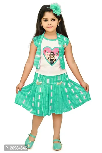 Chandrika Trendy Skirt  Top Combo Set For Girls (Seagreen)-thumb0