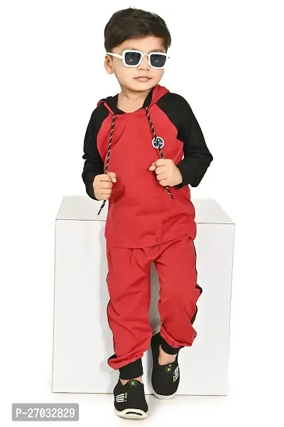 Chandrika Stylish Full Sleeves Cotton Maroon T-shirt  Trouser set For Boys