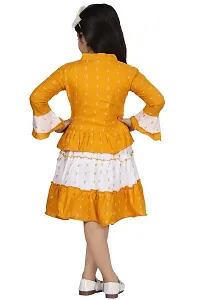 Stylish Yellow Cotton Blend Printed Frocks For Girls-thumb3