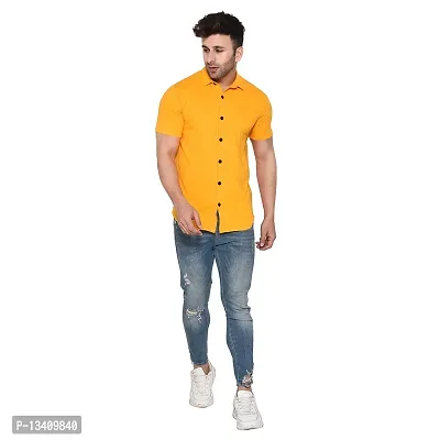 Tfurnish Men's Short Sleeves Spread Collar Shirt (Yellow)_S-thumb5