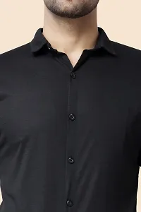 Men's Short Sleeves Spread Collar Shirt (Black)_S-thumb3