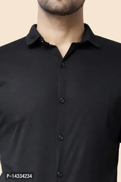 Men's Short Sleeves Spread Collar Shirt (Black)_S-thumb4