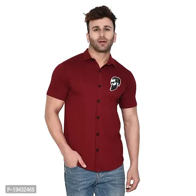 Tfurnish Maroon Cotton Blend Solid Short Sleeves Casual Shirts For Men-thumb0