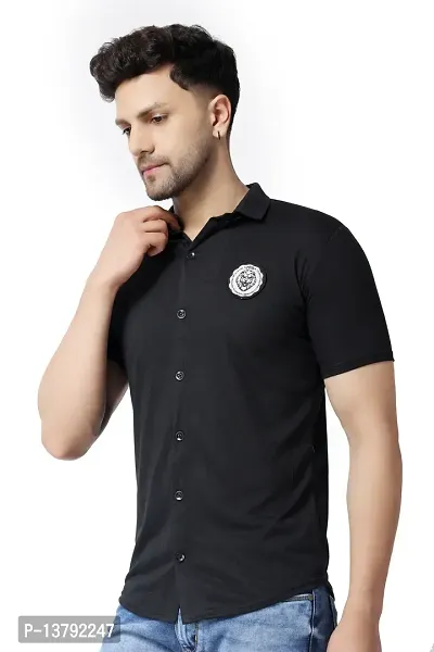 Men's Short Sleeves Spread Shirt (Black)_S-thumb3