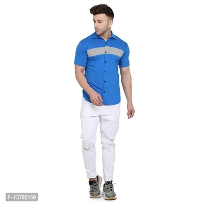 Men's Short Sleeves Spread Shirt (Blue)_S-thumb4