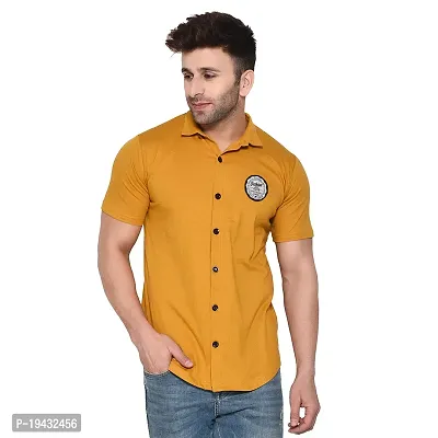 Tfurnish Gold Cotton Blend Solid Short Sleeves Casual Shirts For Men-thumb0