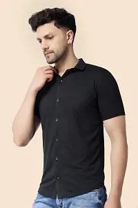 Men's Short Sleeves Spread Collar Shirt (Black)_S-thumb2