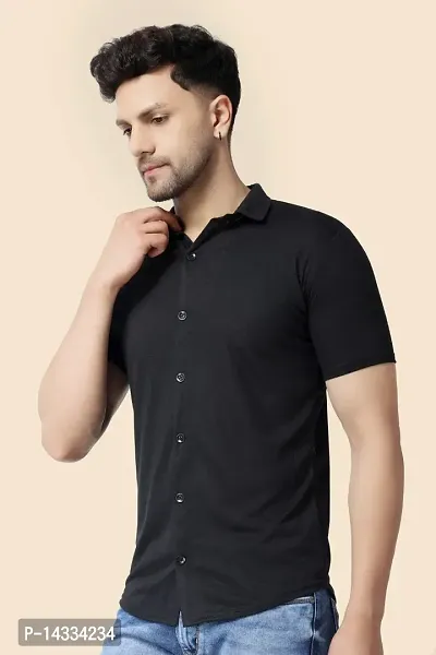 Men's Short Sleeves Spread Collar Shirt (Black)_S-thumb3