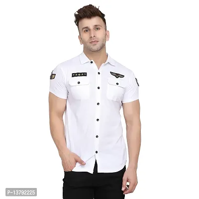 Men's Short Sleeves Spread Shirt (White)_S