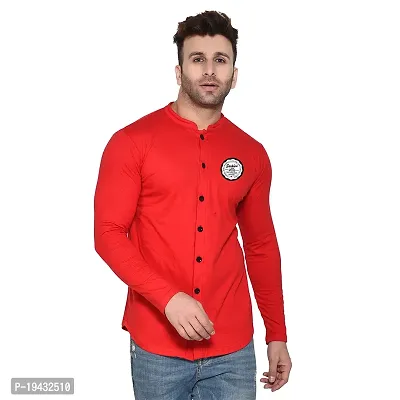 Tfurnish Red Cotton Blend Solid Long Sleeves Casual Shirts For Men