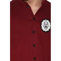 Tfurnish Maroon Cotton Blend Solid Long Sleeves Casual Shirts For Men-thumb4