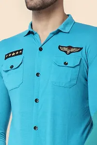 Men's Long Sleeves Spread Collar Shirt (Turquoise)_S-thumb3