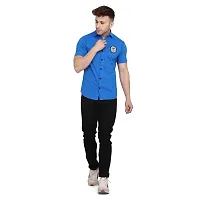 Tfurnish Blue Cotton Blend Solid Short Sleeves Casual Shirts For Men-thumb3