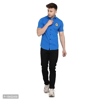 Tfurnish Blue Cotton Blend Solid Short Sleeves Casual Shirts For Men-thumb4