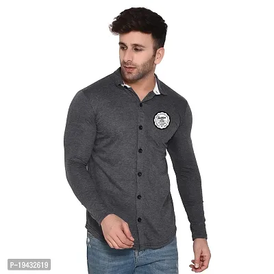 Tfurnish Grey Cotton Blend Solid Long Sleeves Casual Shirts For Men