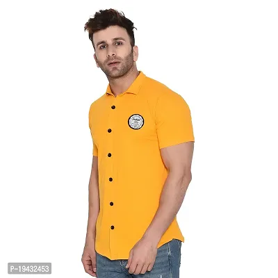 Tfurnish Yellow Cotton Blend Solid Short Sleeves Casual Shirts For Men-thumb3