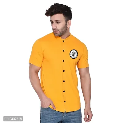 Tfurnish Yellow Cotton Blend Solid Short Sleeves Casual Shirts For Men