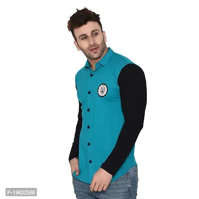 Tfurnish Turquoise Cotton Blend Solid Long Sleeves Casual Shirts For Men-thumb3