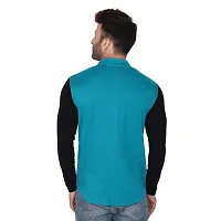 Tfurnish Turquoise Cotton Blend Solid Long Sleeves Casual Shirts For Men-thumb1