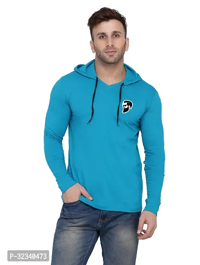 Stylish Cotton Blend Turquoise Solid Tees For Men-thumb0