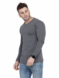 Stylish Cotton Blend Grey Solid Tees For Men-thumb2