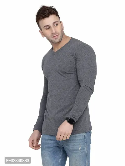 Stylish Cotton Blend Grey Solid Tees For Men-thumb3