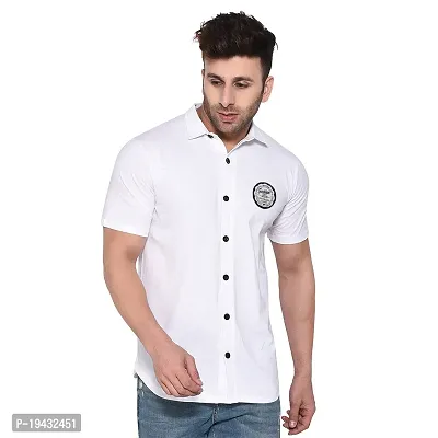 Tfurnish White Cotton Blend Solid Short Sleeves Casual Shirts For Men