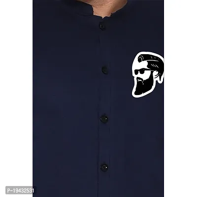 Tfurnish Navy Blue Cotton Blend Solid Short Sleeves Casual Shirts For Men-thumb5