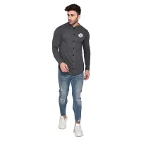 Tfurnish Grey Cotton Blend Solid Long Sleeves Casual Shirts For Men-thumb3