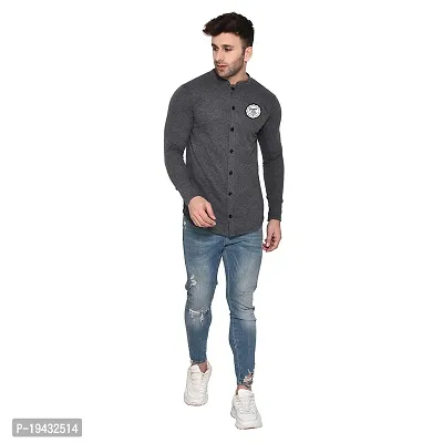 Tfurnish Grey Cotton Blend Solid Long Sleeves Casual Shirts For Men-thumb4