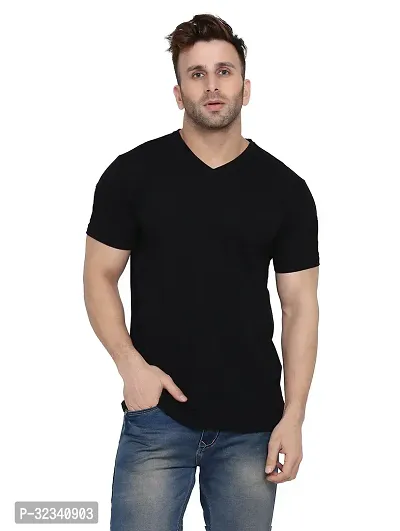 Stylish Cotton Blend Black Solid Tees For Men-thumb0