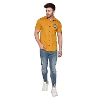 Tfurnish Gold Cotton Blend Solid Short Sleeves Casual Shirts For Men-thumb3