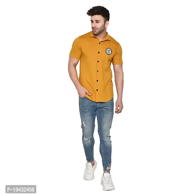Tfurnish Gold Cotton Blend Solid Short Sleeves Casual Shirts For Men-thumb4