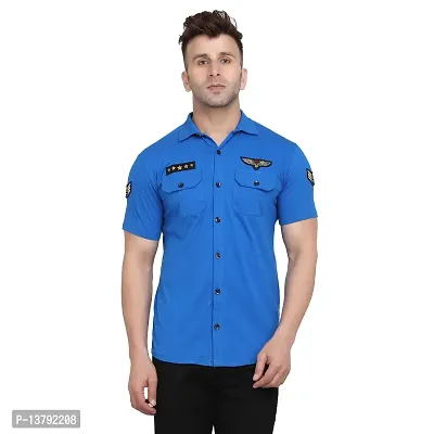 Men's Short Sleeves Spread Shirt (Blue)_S